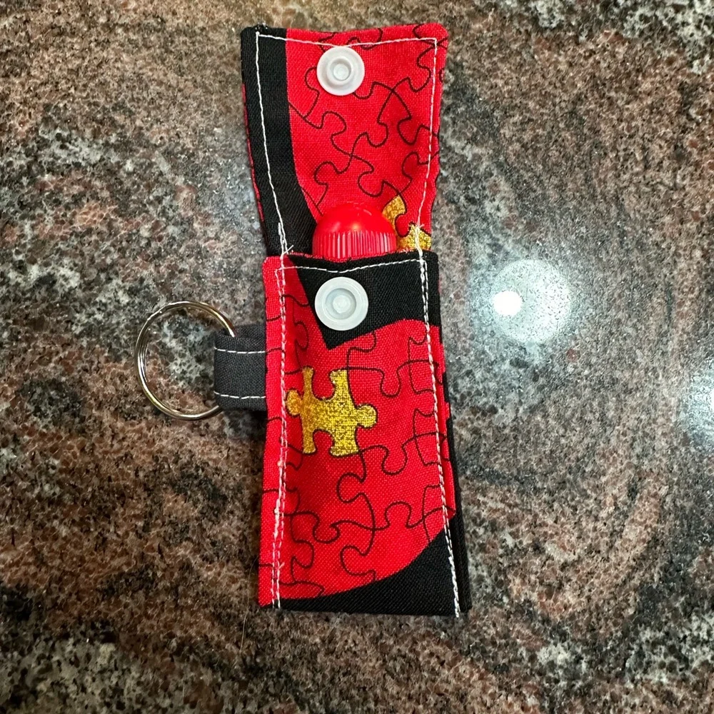Handmade lip balm holder keychain- puzzle pieces print